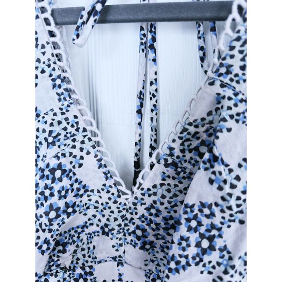 Anthropologie V-Neck Plunge Tunic Mini Dress Blue XS Cottagecore Boho Coquette - Picture 7 of 9